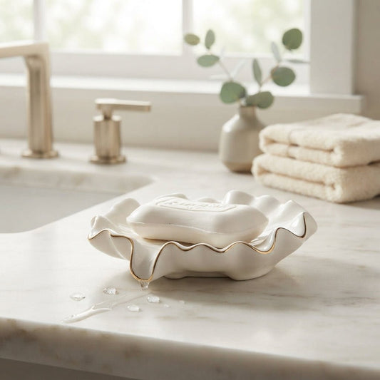 Pearl Shell - Gold Rim Ceramic Soap Dish - Image