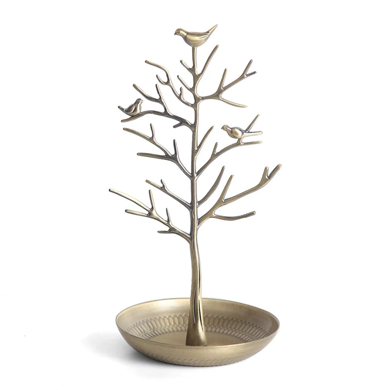 Multi-Function Alloy Jewelry Organizer Display Stand with Bird Tree Design