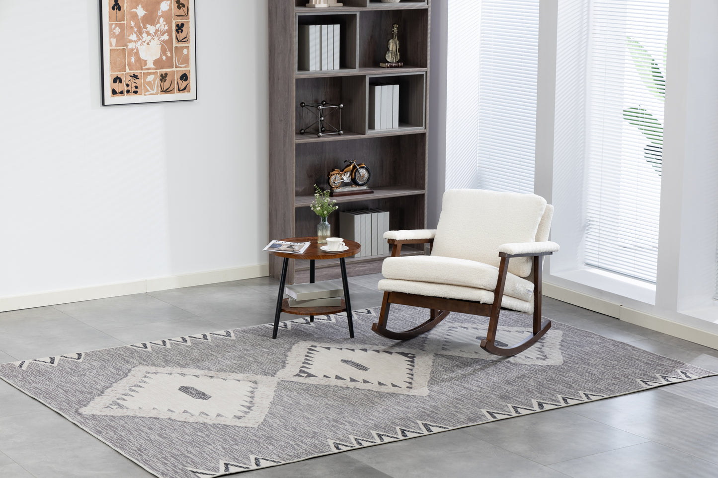 Mid Century Modern Accent Chair ,Rocking Chair with Wood Frame, Upholstered Living Room Chairs , Reading Armchair for Bedroom Sunroom
