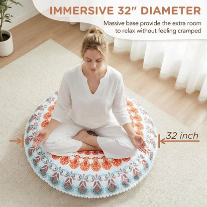 Set of 2 Boho Floor Pillows 32" – Memory Foam Meditation Cushions with Washable Covers, Large Mandala Floor Seating for Yoga, Living Room, Dorm