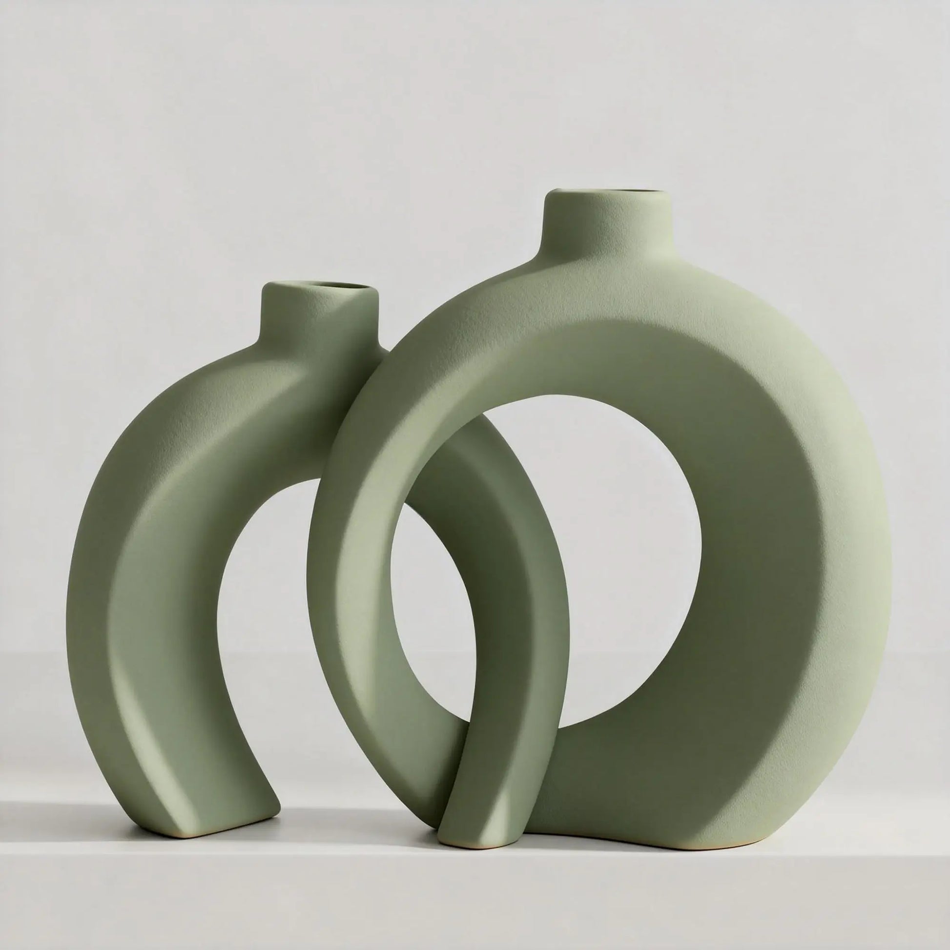Shape Decorative Vase Set of 2, Ceramic, Modern Minimalism Styles, Flowers or Plant Table Vases for Home Decor Living Room Shelf Entry Console Mantle Dining Centerpiece (Matte White)
