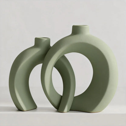 Shape Decorative Vase Set of 2, Ceramic, Modern Minimalism Styles, Flowers or Plant Table Vases for Home Decor Living Room Shelf Entry Console Mantle Dining Centerpiece (Matte White)