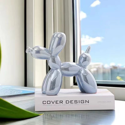 Ceramic Balloon Dog Sculpture - Modern Animal Figurine for Home Decor, Shelf Styling, Living Room, Office - Metallic Gloss Finish