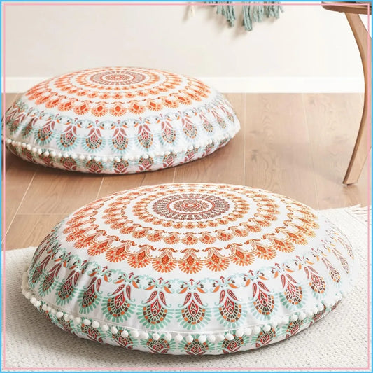 Set of 2 Boho Floor Pillows 32" – Memory Foam Meditation Cushions with Washable Covers, Large Mandala Floor Seating for Yoga, Living Room, Dorm
