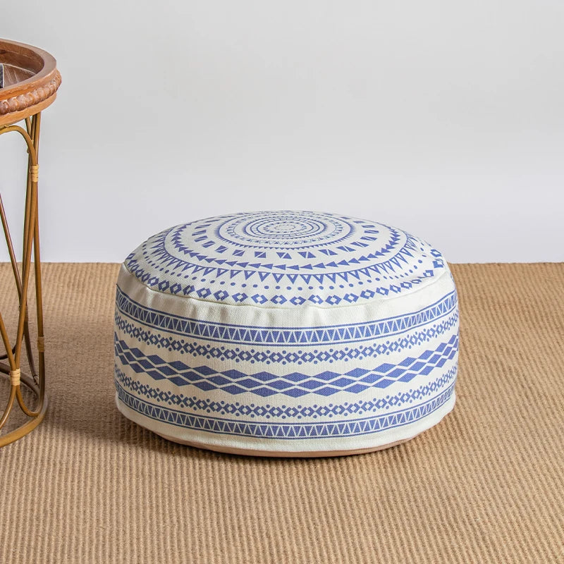 Boho Geometric Floor Pouf Cover - Unstuffed Cotton Blend Ottoman Tatami Meditation Cushion, Square Footstool Pouffe for Living Room (18x18x8 Inch)