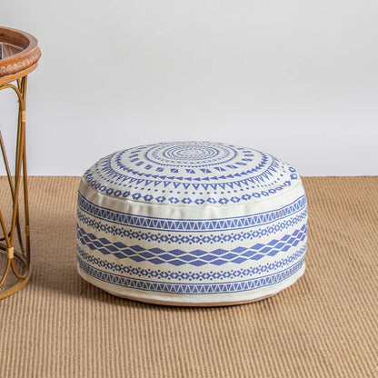 Boho Geometric Floor Pouf Cover - Unstuffed Cotton Blend Ottoman Tatami Meditation Cushion, Square Footstool Pouffe for Living Room (18x18x8 Inch)