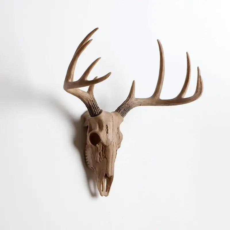 3D Nordic Resin Faux Deer Head Wall Mount - Rustic Antler Trophy Sculpture for Bedroom, Living Room, & Office Decor
