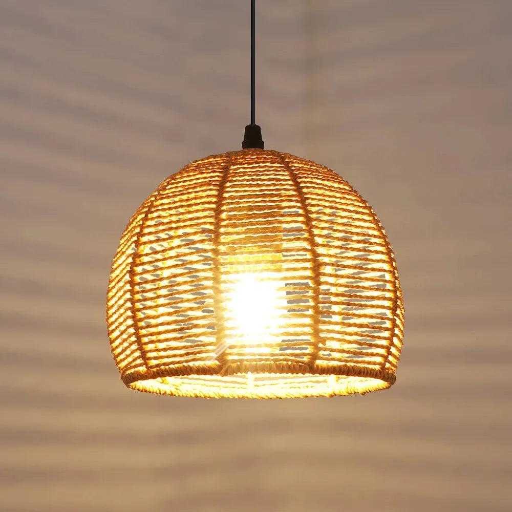 Plug in LED Rattan Wall Lamp Bedroom Living Room Woven Light Bedside Lamps E27 Retro Hemp Rope Light Home Decoration Fixtures