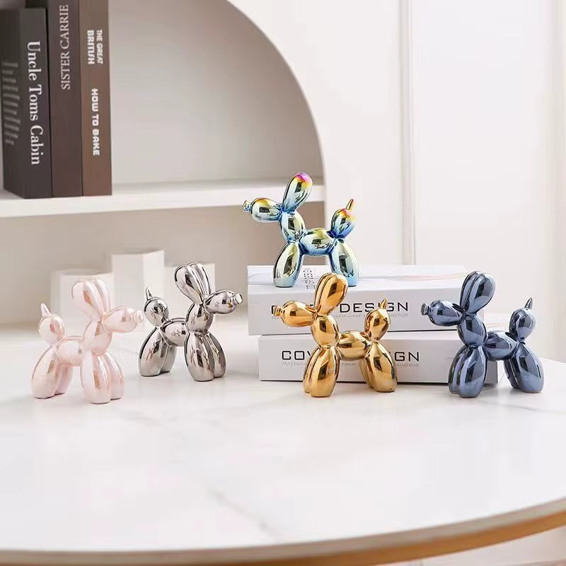 Ceramic Balloon Dog Sculpture - Modern Animal Figurine for Home Decor, Shelf Styling, Living Room, Office - Metallic Gloss Finish