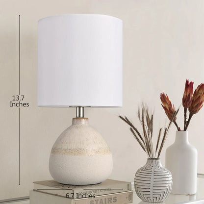 Ceramic Table Lamp Set of 2 for Bedroom, White Farmhouse Lamps with Linen Shade, 13.7IN Nightstand Lights for Living Room
