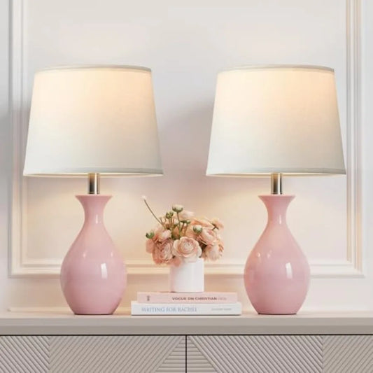 Table Lamp Set of 2, Modern Ceramic Bedside Lamps for Night Stands, Classic Small Lamp Nightstand Lamp for Bedroom Living Room