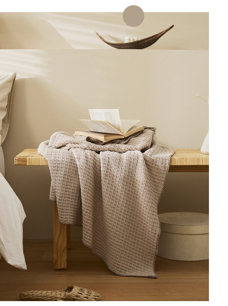 Noxesman 100% Cotton Waffle Knit Blanket - Lightweight, Breathable Nordic Style Throw