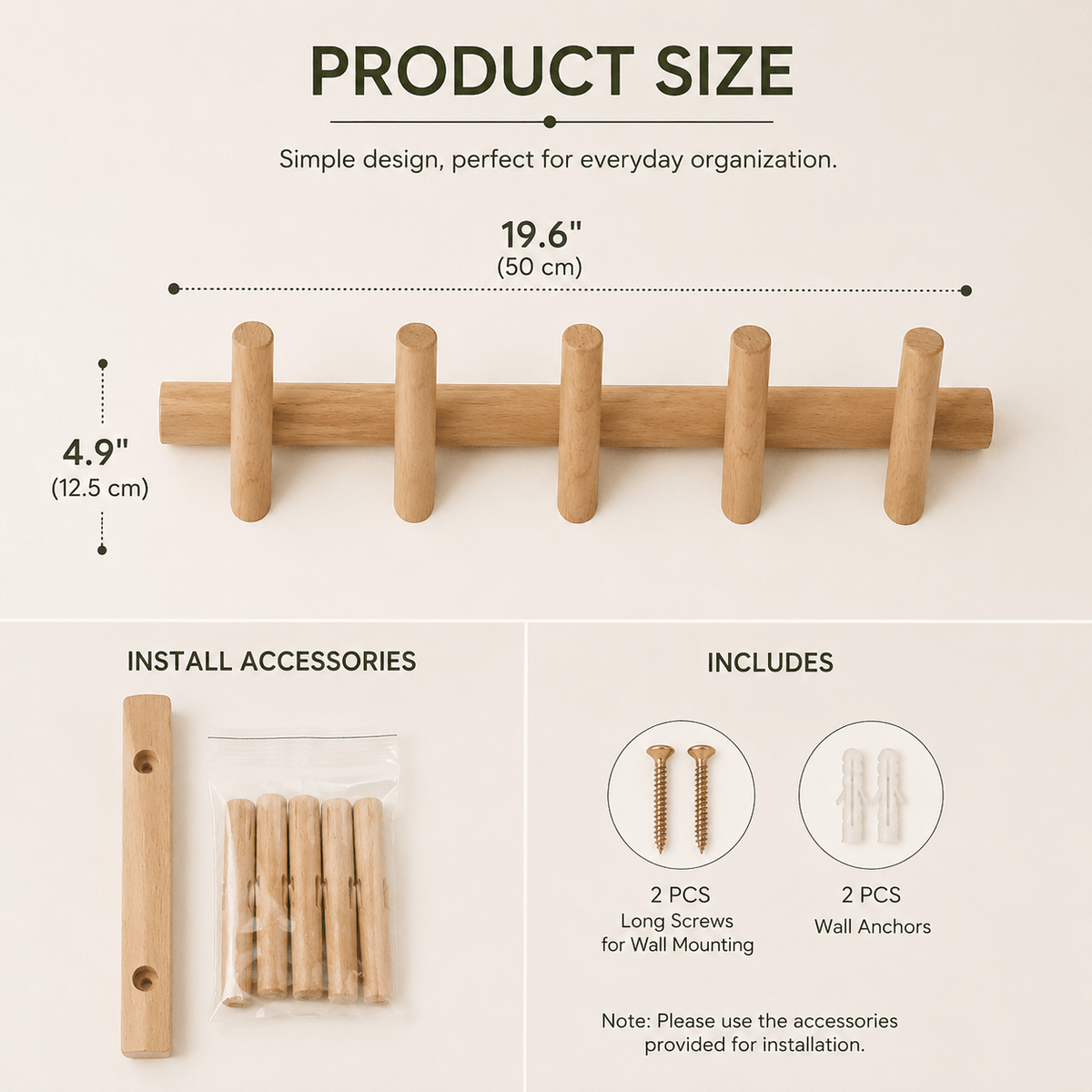 Birch - Solid Oak Wall Coat Rack - Urban Alcove