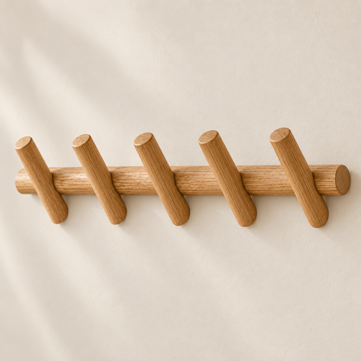 Birch - Solid Oak Wall Coat Rack — 5 Hook in a clean warm-neutral product setting