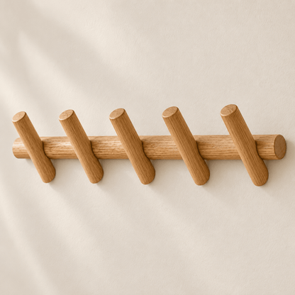 Birch - Solid Oak Wall Coat Rack — 5 Hook in a clean warm-neutral product setting