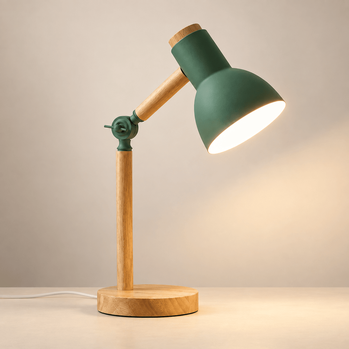 Oslo - Nordic Wood Adjustable Desk Lamp — Green / No Bulb / Us Plug in a clean warm-neutral product setting