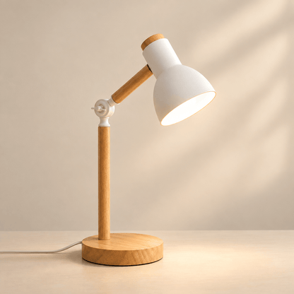 Oslo - Nordic Wood Adjustable Desk Lamp — White / No Bulb / Us Plug in a clean warm-neutral product setting