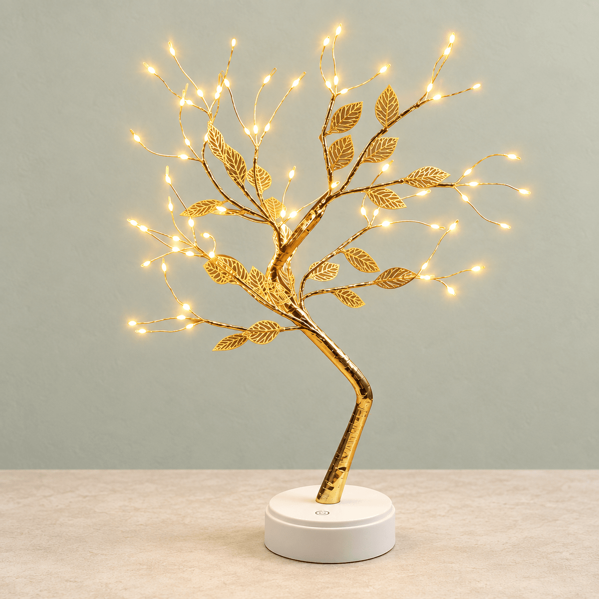 Sakura - Bonsai LED Table Lamp — Golden Leaf / Usb Plug in a clean warm-neutral product setting