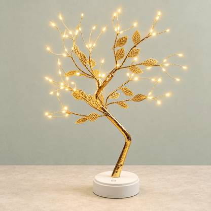 Sakura - Bonsai LED Table Lamp — Golden Leaf / Usb Plug in a clean warm-neutral product setting