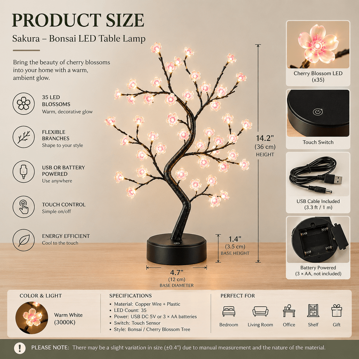 Sakura - Bonsai LED Table Lamp - Urban Alcove