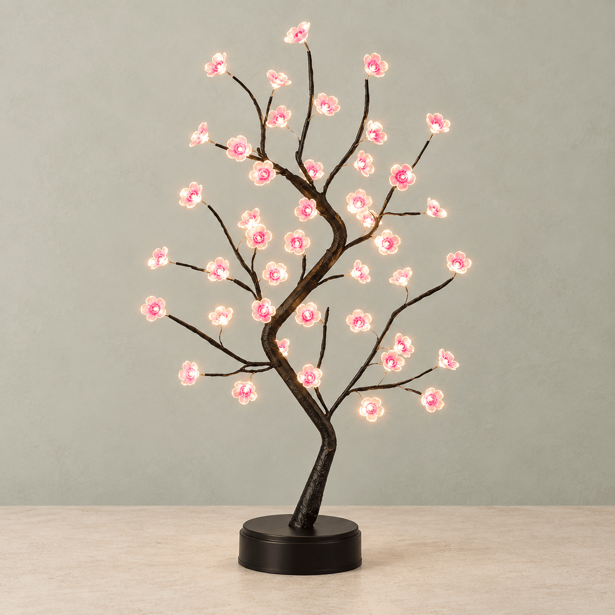 Sakura - Bonsai LED Table Lamp — Cherry Blossom / Usb Plug in a clean warm-neutral product setting