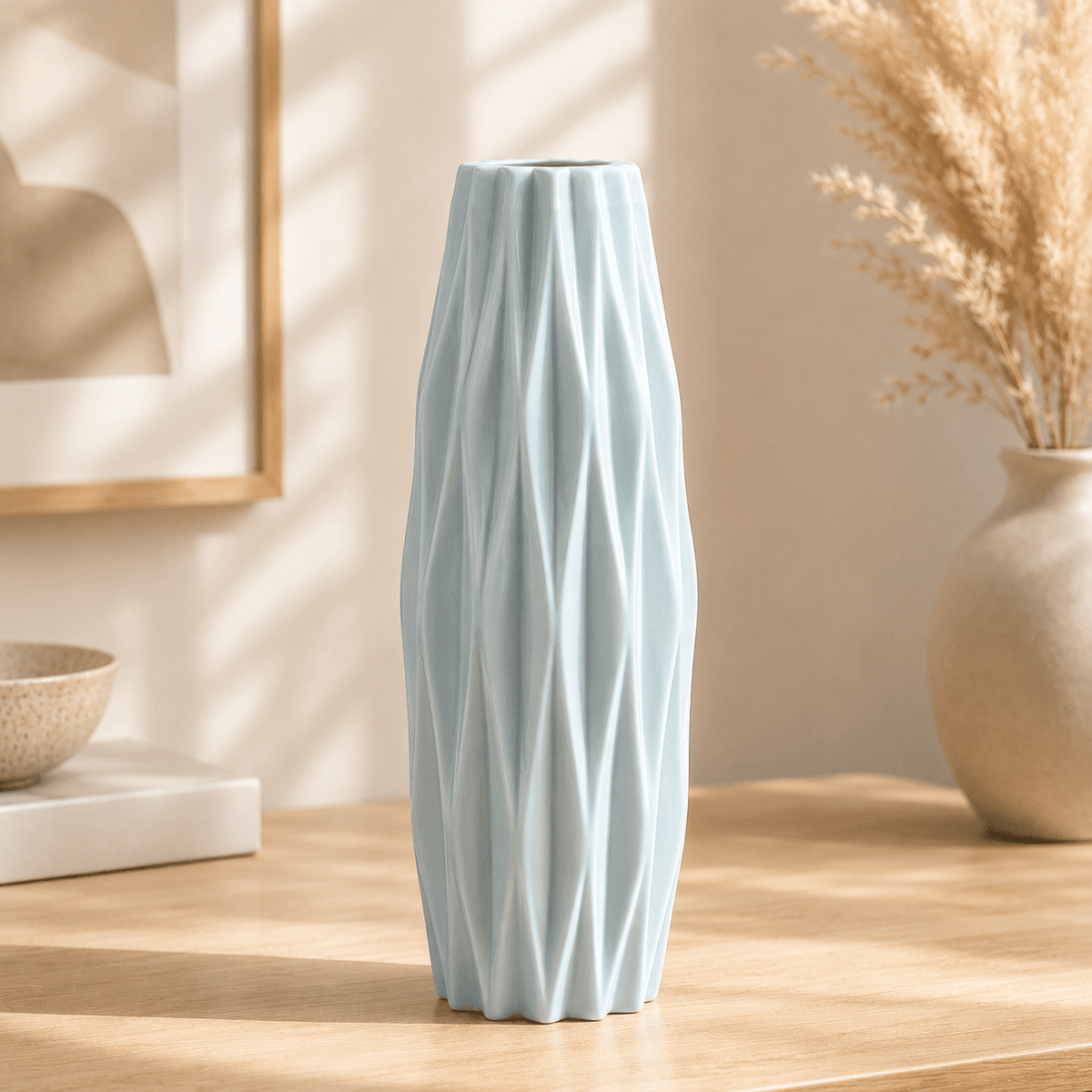 Facet - Diamond Pattern Faux Ceramic Vase - Urban Alcove