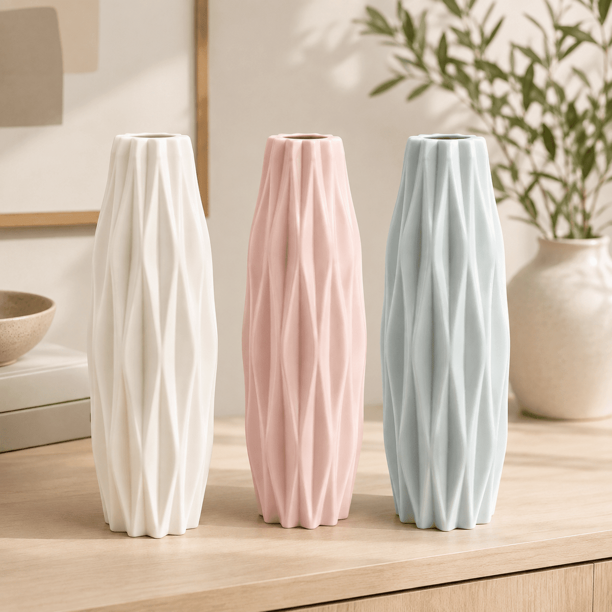 Facet - Diamond Pattern Faux Ceramic Vase - Urban Alcove