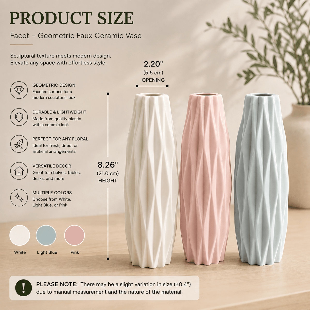 Facet - Diamond Pattern Faux Ceramic Vase - Urban Alcove