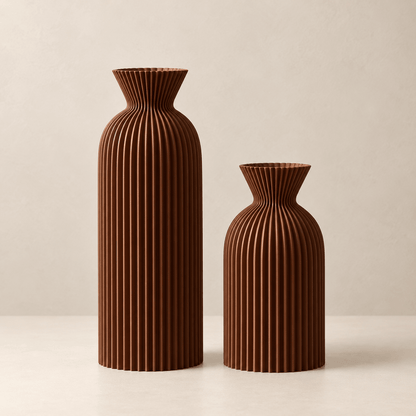 Ripple -  Set of 2 Wavy Cylinder  Vases — Brown in a clean warm-neutral product setting