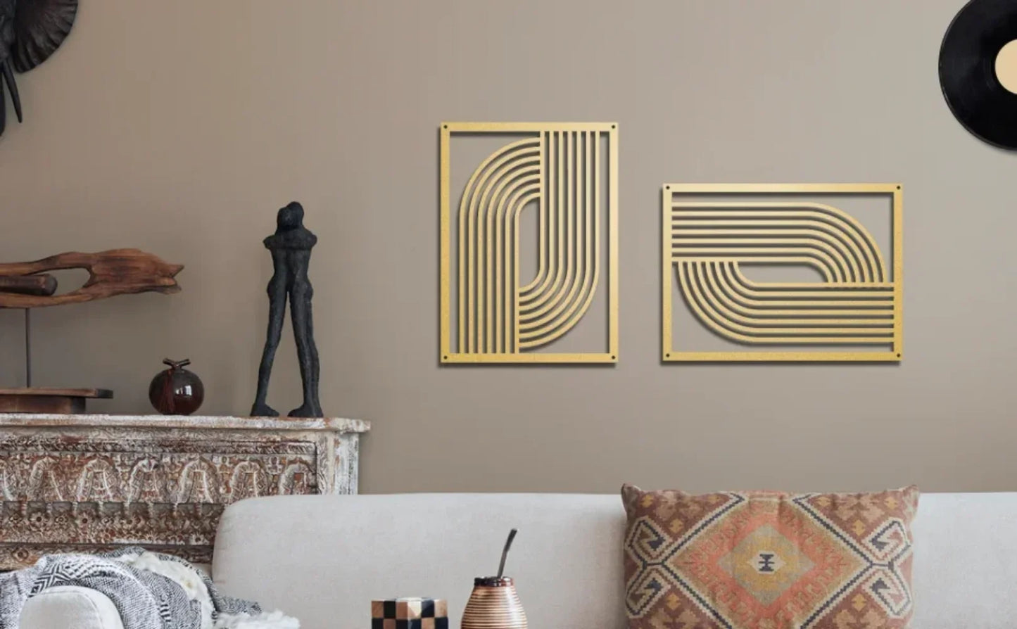 Geometric Metal Wall Art - Mid-Century Abstract Iron Hanging Sculpture for Living Room & Bedroom Decor