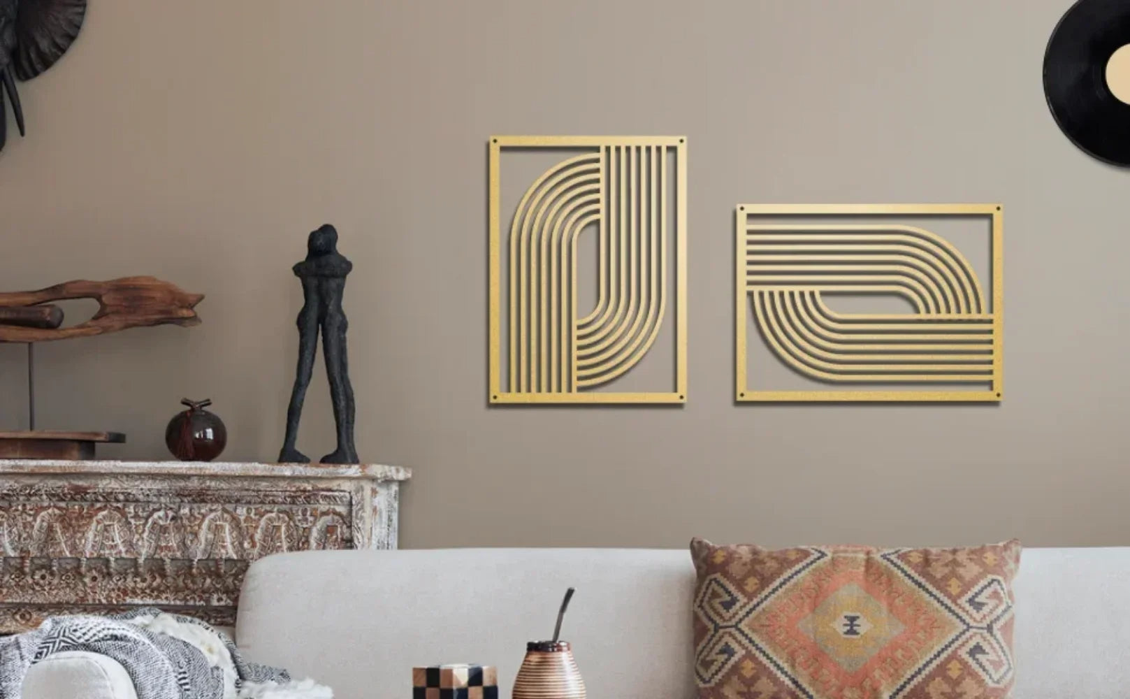 Geometric Metal Wall Art - Mid-Century Abstract Iron Hanging Sculpture for Living Room & Bedroom Decor