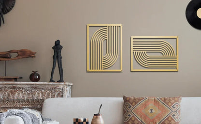 Geometric Metal Wall Art - Mid-Century Abstract Iron Hanging Sculpture for Living Room & Bedroom Decor
