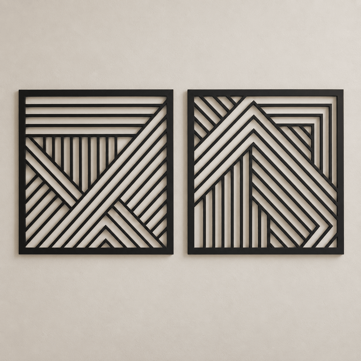 Atlas - Geometric Metal Wall Art — Black - Set of 2 in a clean warm-neutral product setting