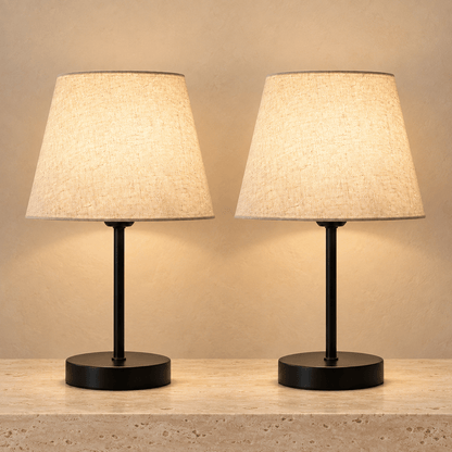 Haven - Minimalist Bedside Lamp — Black - No USB Charging Ports / Lamp Pair in a clean warm-neutral product setting