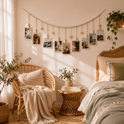Luma - Boho Hanging Photo Display with Wood Bead - Urban Alcove