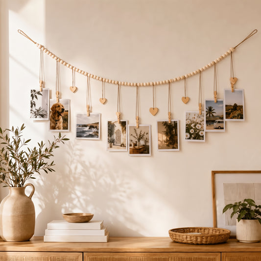 Luma - Boho Hanging Photo Display with Wood Bead - Image