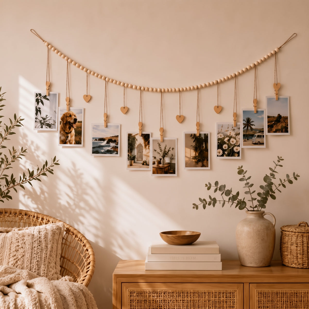 Luma - Boho Hanging Photo Display with Wood Bead - Urban Alcove