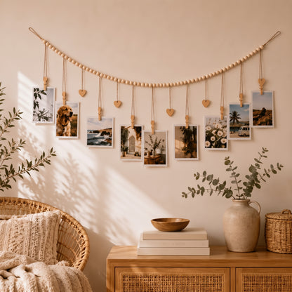 Luma - Boho Hanging Photo Display with Wood Bead - Urban Alcove