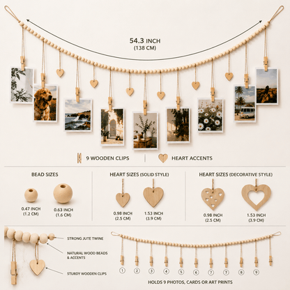 Luma - Boho Hanging Photo Display with Wood Bead - Urban Alcove