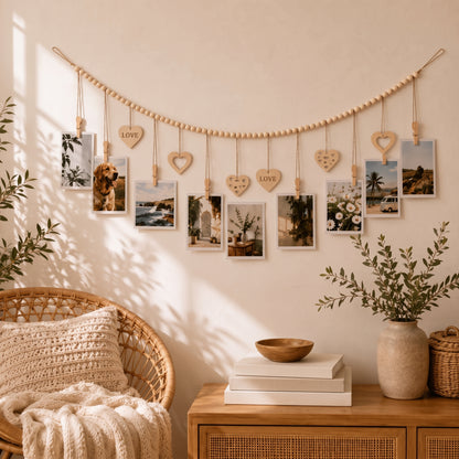 Luma - Boho Hanging Photo Display with Wood Bead - Urban Alcove