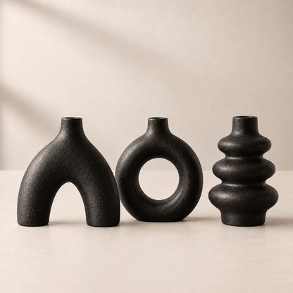 Sienna - Ceramic Vase Set — Black in a clean warm-neutral product setting