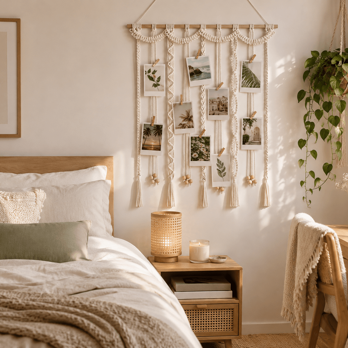 Freya - Macrame Woven Photo Display with 20 Clips - Urban Alcove