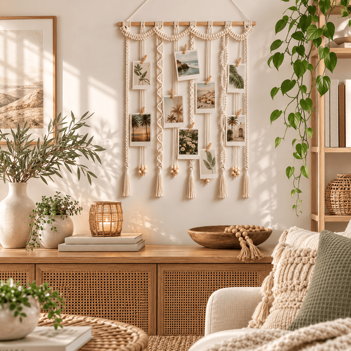 Freya - Macrame Woven Photo Display with 20 Clips - Urban Alcove