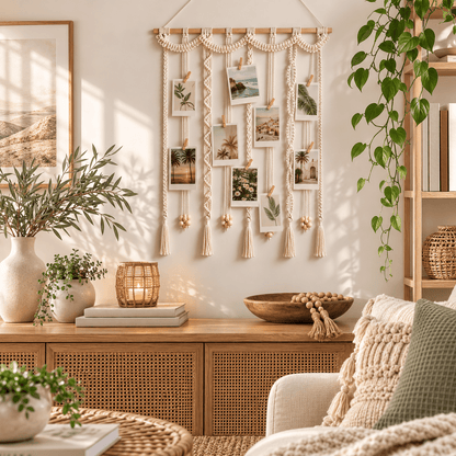 Freya - Macrame Woven Photo Display with 20 Clips - Urban Alcove
