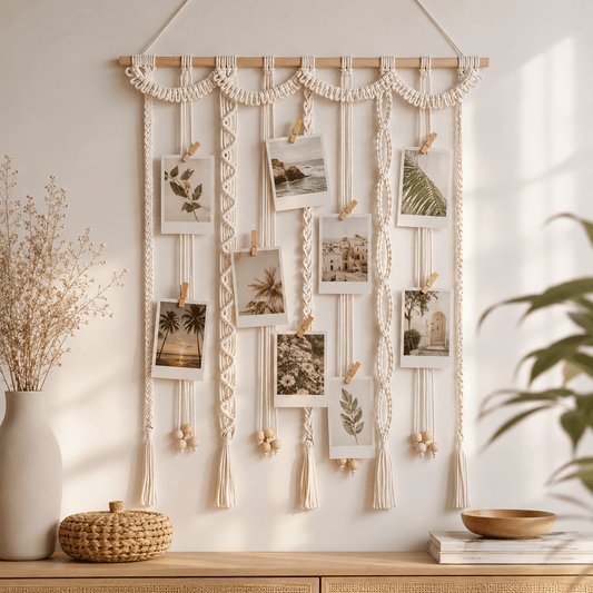 Freya - Macrame Woven Photo Display with 20 Clips - Image