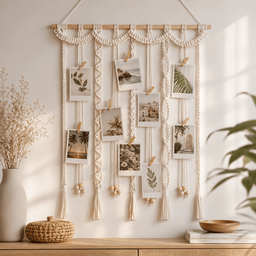 Freya - Macrame Woven Photo Display with 20 Clips