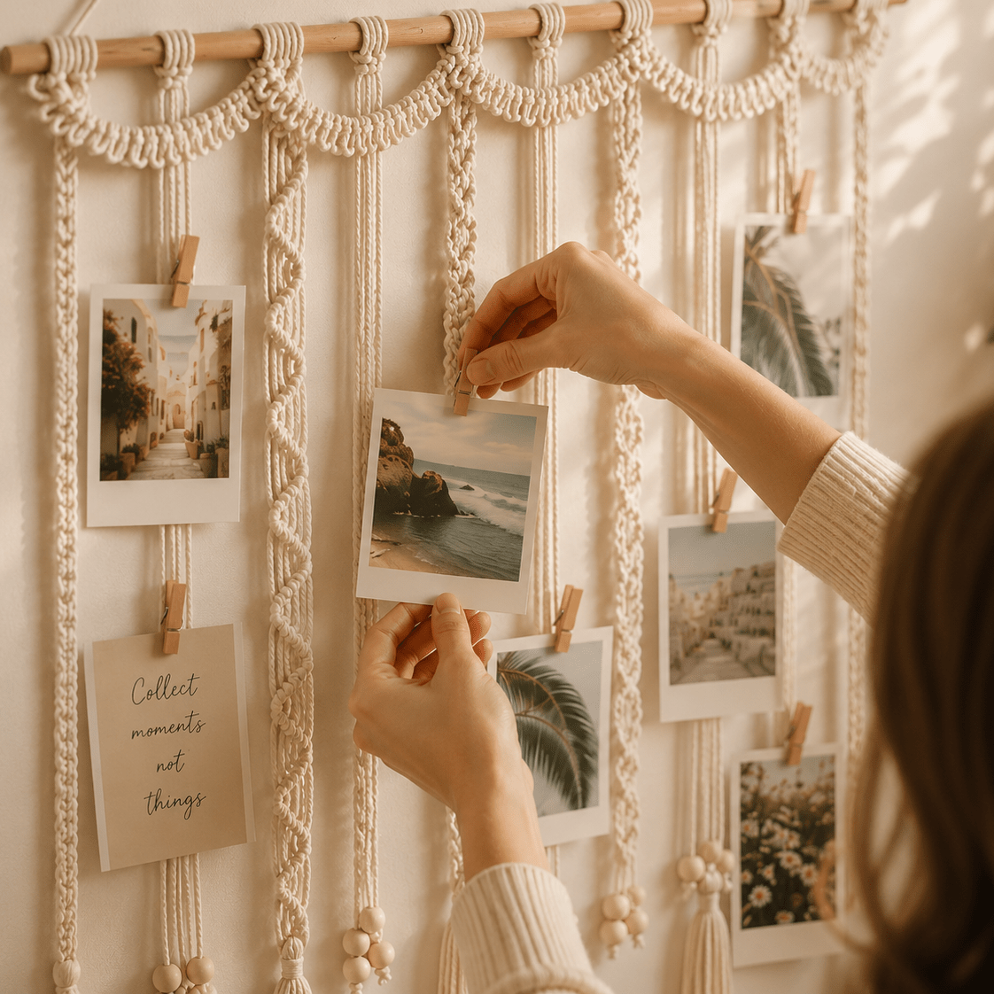 Freya - Macrame Woven Photo Display with 20 Clips - Urban Alcove