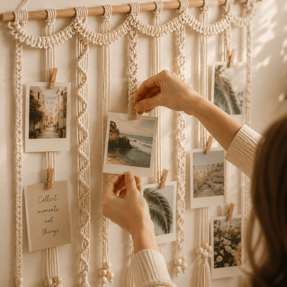 Freya - Macrame Woven Photo Display with 20 Clips - Urban Alcove
