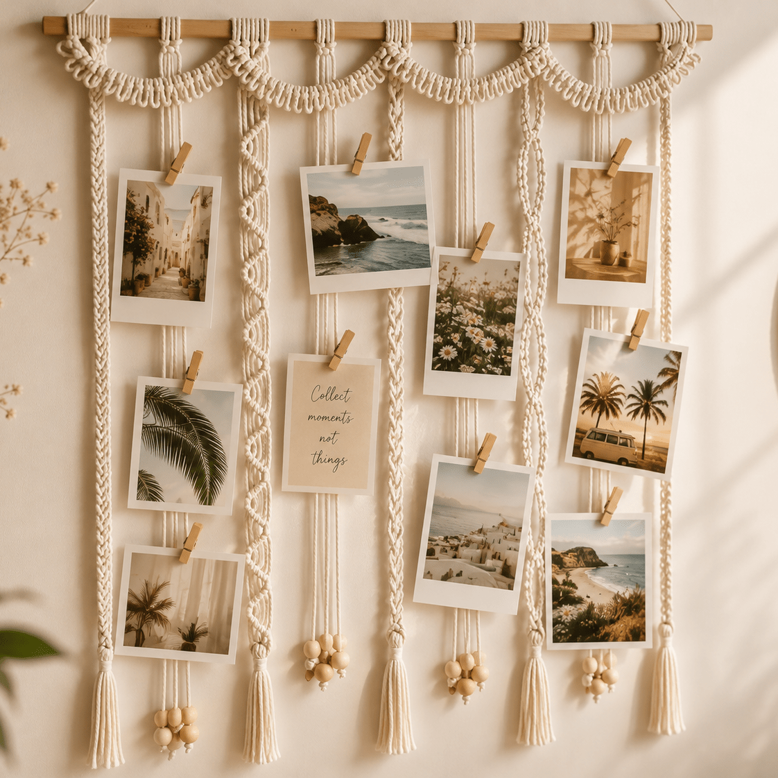Freya - Macrame Woven Photo Display with 20 Clips - Urban Alcove