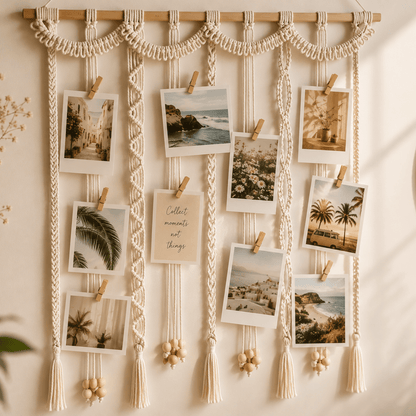 Freya - Macrame Woven Photo Display with 20 Clips - Urban Alcove